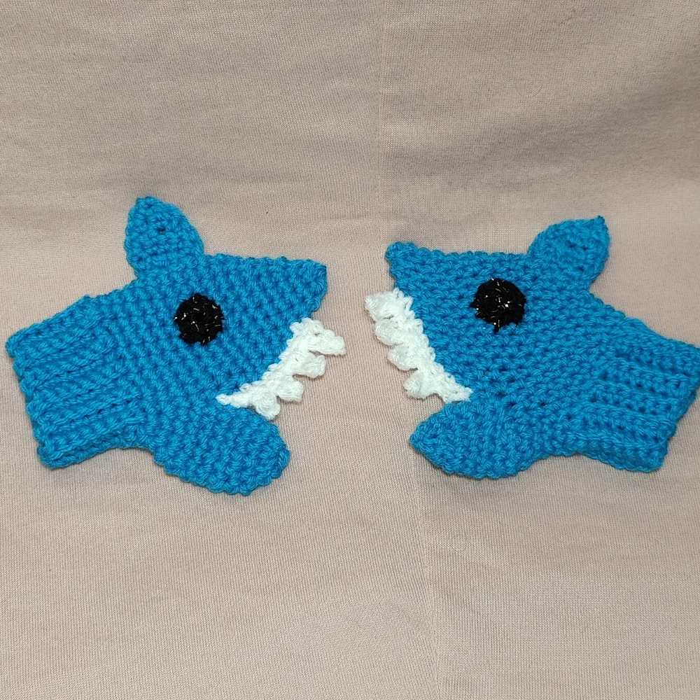 Handmade Crochet Blue Shark Child Mittens
